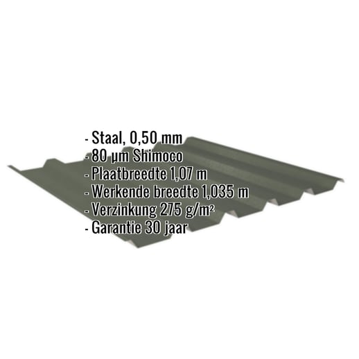 Damwandplaat 35/207 | Dak | Staal 0,50 mm | 80 µm Shimoco | 6020 - Chroomoxydegroen #2