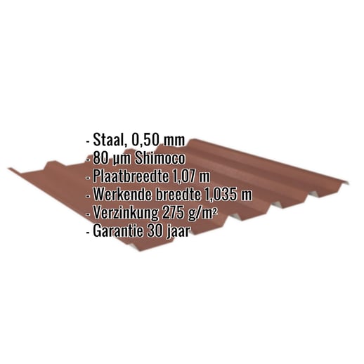 Damwandplaat 35/207 | Dak | Staal 0,50 mm | 80 µm Shimoco | 8004 - Koperbruin #2