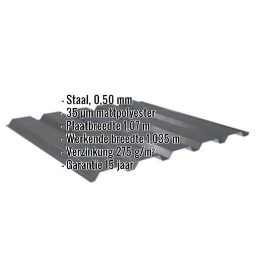 Damwandplaat 35/207 | Gevel | Staal 0,50 mm | 35 µm Mattpolyester | 23 - Donkergrijs #2