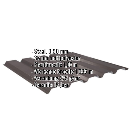 Damwandplaat 35/207 | Gevel | Staal 0,50 mm | 35 µm Mattpolyester | 32 - Donkerbruin #2