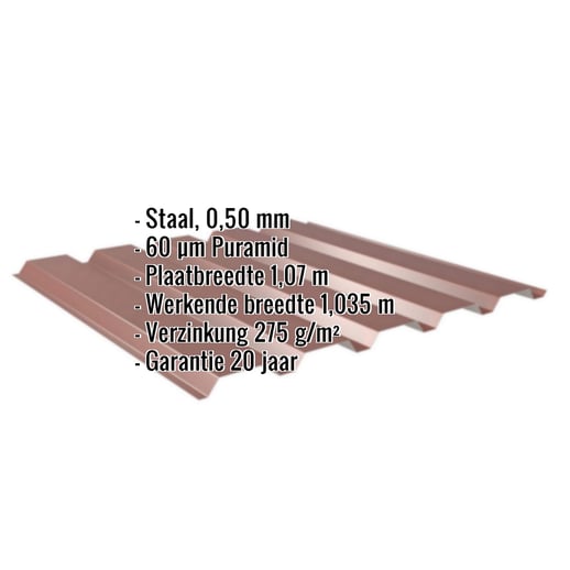 Damwandplaat 35/207 | Gevel | Staal 0,50 mm | 60 µm Puramid | 8012 - Roodbruin #2