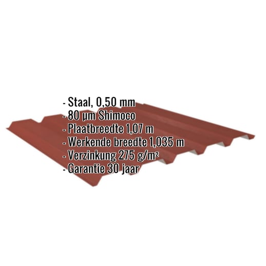Damwandplaat 35/207 | Gevel | Staal 0,50 mm | 80 µm Shimoco | 3009 - Oxyderood #2