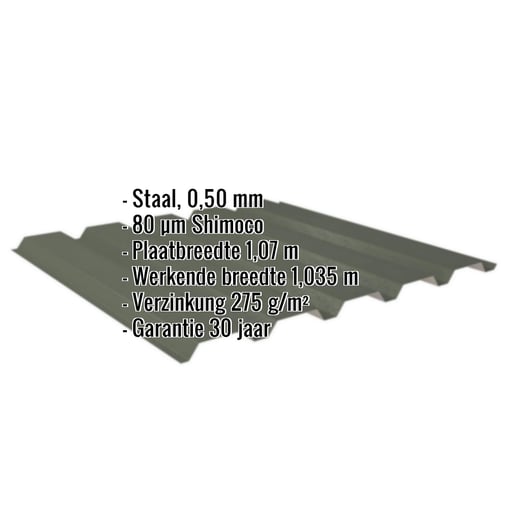 Damwandplaat 35/207 | Gevel | Staal 0,50 mm | 80 µm Shimoco | 6020 - Chroomoxydegroen #2