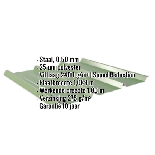 Damwandplaat 45/333 | Dak | Anti-Drup 1000 g/m² | Staal 0,50 mm | 25 µm Polyester | 6011 - Resedagroen #2