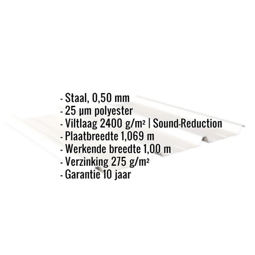 Damwandplaat 45/333 | Dak | Anti-Drup 1000 g/m² | Staal 0,50 mm | 25 µm Polyester | 9010 - Zuiverwit #2