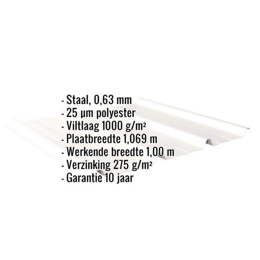 Damwandplaat 45/333 | Dak | Anti-Drup 1000 g/m² | Staal 0,63 mm | 25 µm Polyester | 9010 - Zuiverwit #2