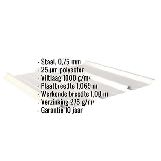 Damwandplaat 45/333 | Dak | Anti-Drup 1000 g/m² | Staal 0,75 mm | 25 µm Polyester | 9002 - Grijswit #2