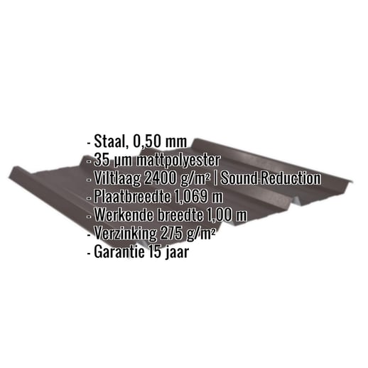 Damwandplaat 45/333 | Dak | Anti-Drup 1000 g/m² | Staal 0,50 mm | 35 µm Mattpolyester | 32 - Donkerbruin #2