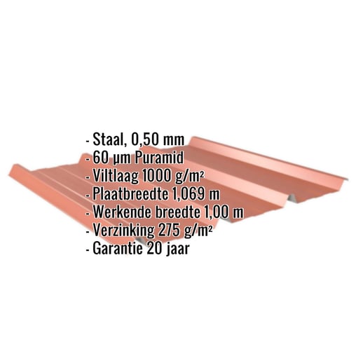 Damwandplaat 45/333 | Dak | Anti-Drup 1000 g/m² | Staal 0,50 mm | 60 µm Puramid | 8004 - Koperbruin #2