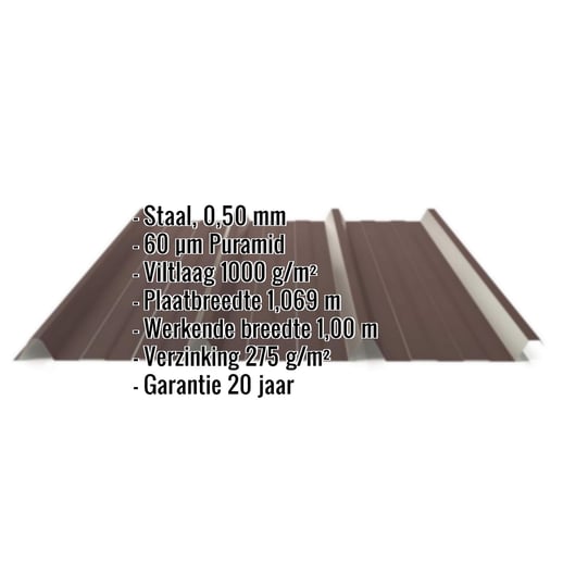 Damwandplaat 45/333 | Dak | Anti-Drup 1000 g/m² | Staal 0,50 mm | 60 µm Puramid | 8017 - Chocoladebruin #2