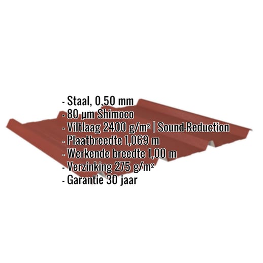 Damwandplaat 45/333 | Dak | Anti-Drup 1000 g/m² | Staal 0,50 mm | 80 µm Shimoco | 3009 - Oxyderood #2