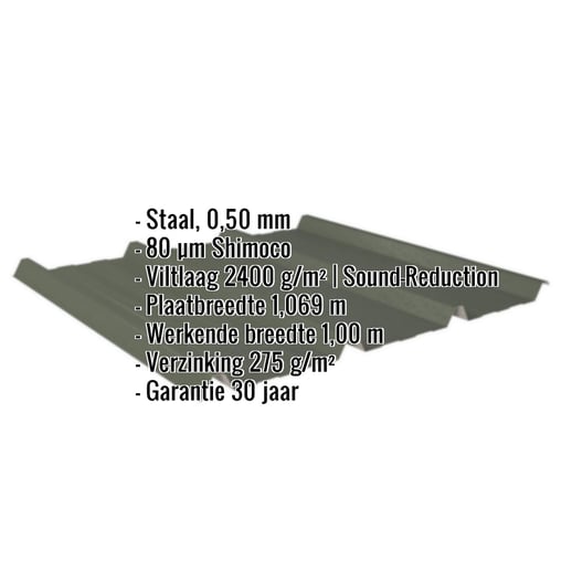 Damwandplaat 45/333 | Dak | Anti-Drup 1000 g/m² | Staal 0,50 mm | 80 µm Shimoco | 6020 - Chroomoxydegroen #2