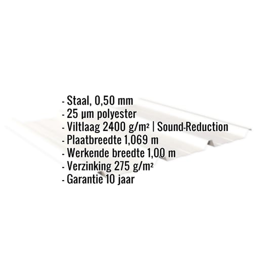 Damwandplaat 45/333 | Dak | Anti-Drup 2400 g/m² | Staal 0,50 mm | 25 µm Polyester | 9010 - Zuiverwit #2