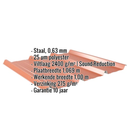 Damwandplaat 45/333 | Dak | Anti-Drup 2400 g/m² | Staal 0,63 mm | 25 µm Polyester | 8004 - Koperbruin #2