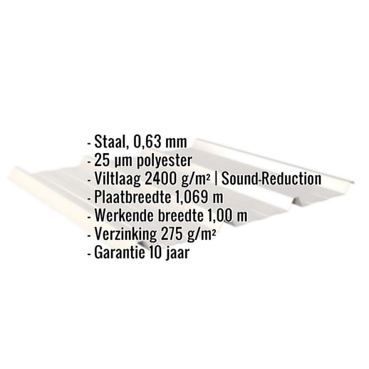 Damwandplaat 45/333 | Dak | Anti-Drup 2400 g/m² | Staal 0,63 mm | 25 µm Polyester | 9002 - Grijswit #2