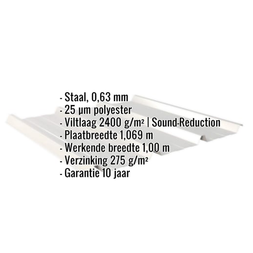 Damwandplaat 45/333 | Dak | Anti-Drup 2400 g/m² | Staal 0,63 mm | 25 µm Polyester | 9006 - Zilver-Metallic #2