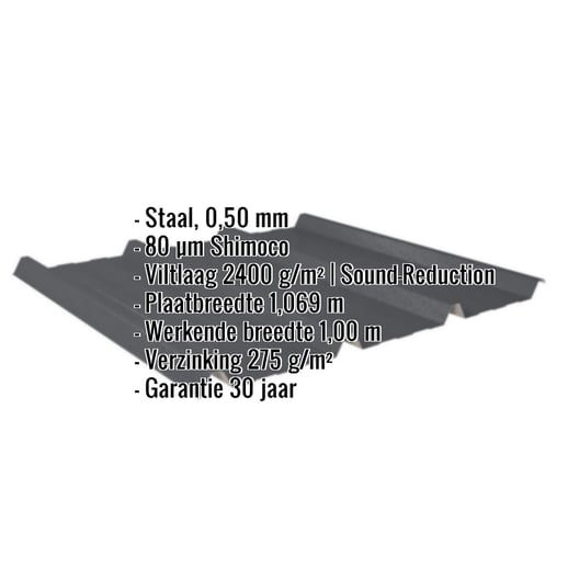 Damwandplaat 45/333 | Dak | Anti-Drup 2400 g/m² | Staal 0,50 mm | 80 µm Shimoco | 7016 - Antracietgrijs #2