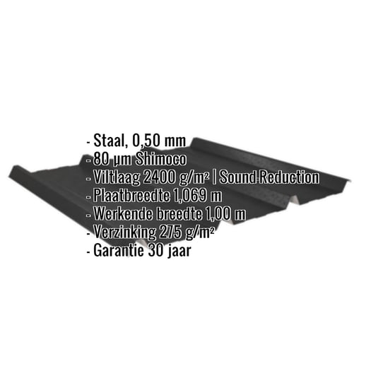Damwandplaat 45/333 | Dak | Anti-Drup 2400 g/m² | Staal 0,50 mm | 80 µm Shimoco | 9005 - Gitzwart #2