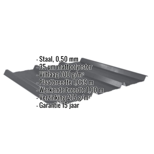 Damwandplaat 45/333 | Dak | Anti-Drup 700 g/m² | Staal 0,50 mm | 35 µm Mattpolyester | 23 - Donkergrijs #2