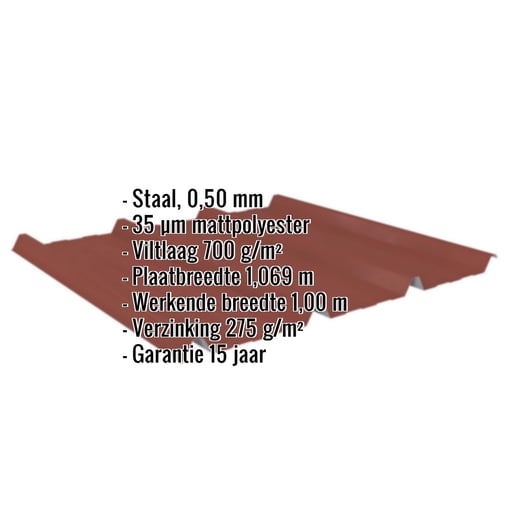 Damwandplaat 45/333 | Dak | Anti-Drup 700 g/m² | Staal 0,50 mm | 35 µm Mattpolyester | 29 - Rood #2