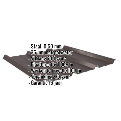 Damwandplaat 45/333 | Dak | Anti-Drup 700 g/m² | Staal 0,50 mm | 35 µm Mattpolyester | 32 - Donkerbruin #2