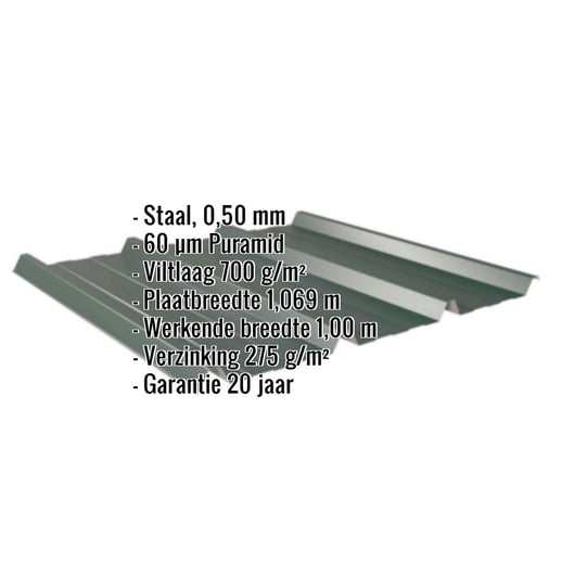 Damwandplaat 45/333 | Dak | Anti-Drup 700 g/m² | Staal 0,50 mm | 60 µm Puramid | 6005 - Mosgroen #2