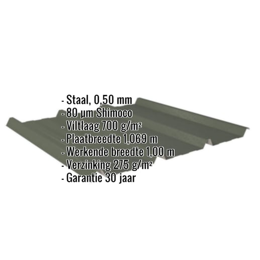 Damwandplaat 45/333 | Dak | Anti-Drup 700 g/m² | Staal 0,50 mm | 80 µm Shimoco | 6020 - Chroomoxydegroen #2