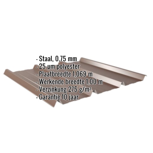 Damwandplaat 45/333 | Dak | Staal 0,75 mm | 25 µm Polyester | 8011 - Notenbruin #2
