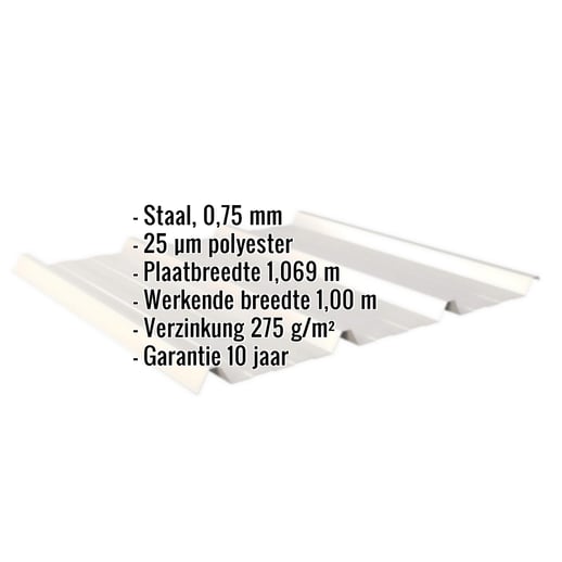 Damwandplaat 45/333 | Dak | Staal 0,75 mm | 25 µm Polyester | 9002 - Grijswit #2