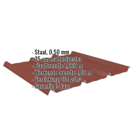 Damwandplaat 45/333 | Dak | Staal 0,50 mm | 35 µm Mattpolyester | 29 - Rood #2