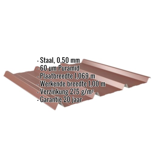 Damwandplaat 45/333 | Dak | Staal 0,50 mm | 60 µm Puramid | 8012 - Roodbruin #2