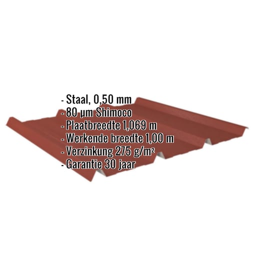 Damwandplaat 45/333 | Dak | Staal 0,50 mm | 80 µm Shimoco | 3009 - Oxyderood #2
