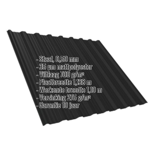Damwandplaat T18DR | Dak | Anti-Drup 700 g/m² | Staal 0,50 mm | 35 µm Mattpolyester | 033 - Zwart #2