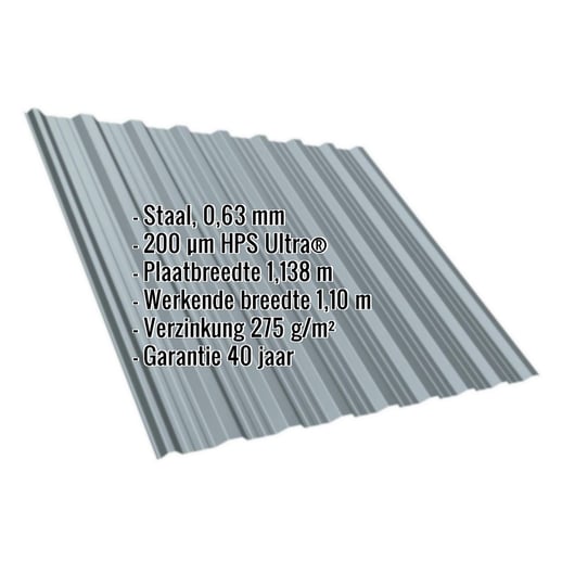 Damwandplaat T18DR | Dak | Staal 0,63 mm | 200 µm HPS Ultra® | 7040 - Venstergrijs #2