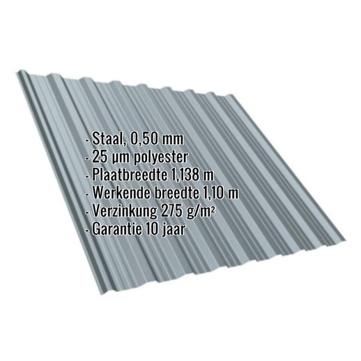 Damwandplaat T18DR | Dak | Staal 0,50 mm | 25 µm Polyester | 7000 - Pelsgrijs #2