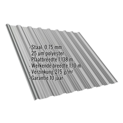 Damwandplaat T18DR | Dak | Staal 0,75 mm | 25 µm Polyester | 9007 - Grijs aluminiumkleurig #2