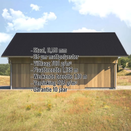 Damwandplaat T20M | Dak | Anti-Drup 700 g/m² | Staal 0,50 mm | 35 µm Mattpolyester | 033 - Zwart #2