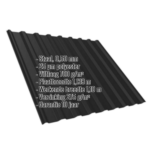 Damwandplaat T20M | Dak | Anti-Drup 700 g/m² | Staal 0,50 mm | 25 µm Polyester | 9005 - Gitzwart #2