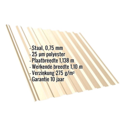 Damwandplaat T20M | Dak | Staal 0,75 mm | 25 µm Polyester | 1015 - Licht ivoorkleurig #2