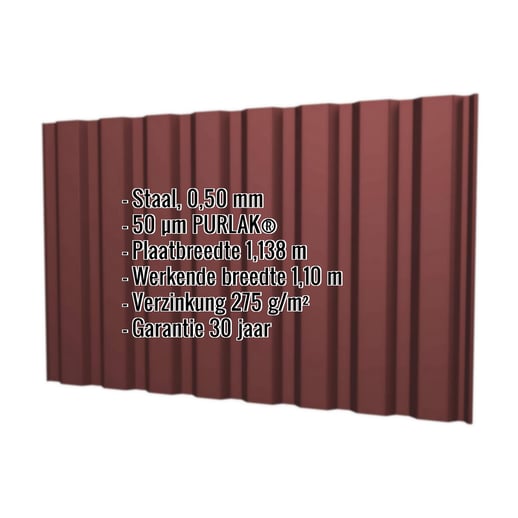 Damwandplaat T20M | Gevel | Staal 0,50 mm | 50 µm PURLAK® | 8012 - Roodbruin #2