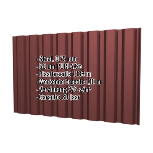 Damwandplaat T20M | Gevel | Staal 0,75 mm | 50 µm PURLAK® | 8012 - Roodbruin #2