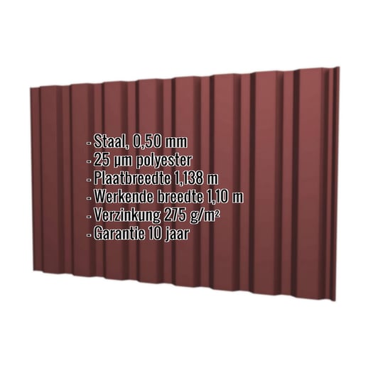 Damwandplaat T20M | Gevel | Staal 0,50 mm | 25 µm Polyester | 8012 - Roodbruin #2