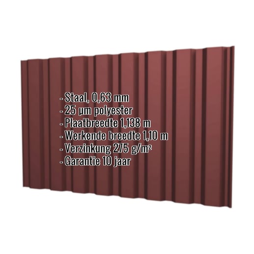 Damwandplaat T20M | Gevel | Staal 0,63 mm | 25 µm Polyester | 8012 - Roodbruin #2