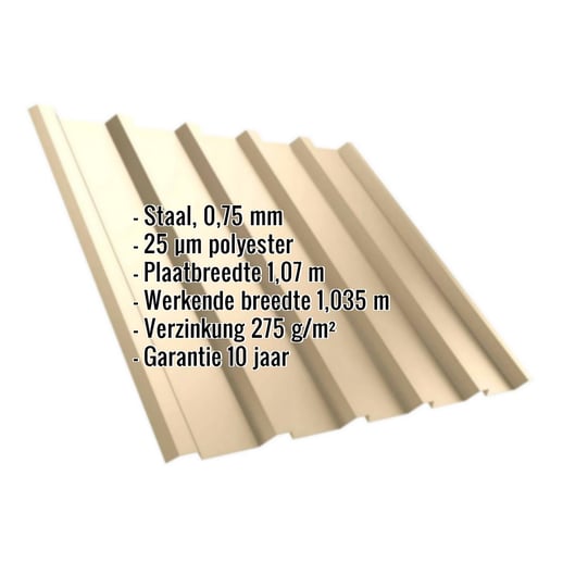 Damwandplaat T35/207M | Dak | Staal 0,75 mm | 25 µm Polyester | 1015 - Licht ivoorkleurig #2