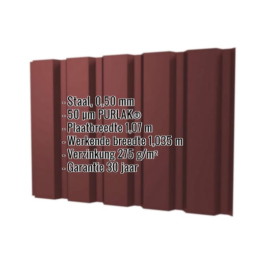 Damwandplaat T35/207M | Gevel | Staal 0,50 mm | 50 µm PURLAK® | 8012 - Roodbruin #2