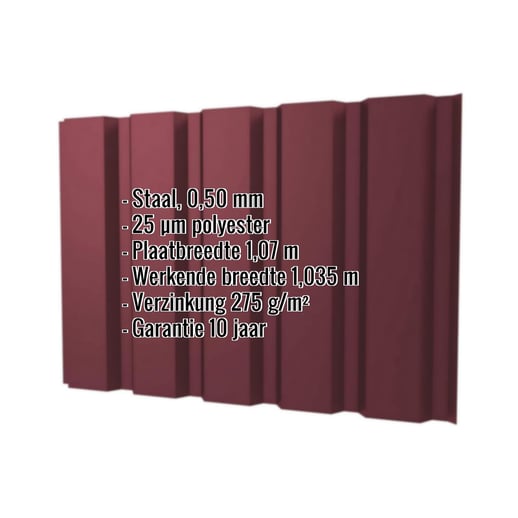 Damwandplaat T35/207M | Gevel | Staal 0,50 mm | 25 µm Polyester | 3005 - Wijnrood #2