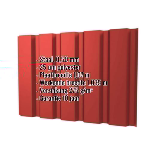 Damwandplaat T35/207M | Gevel | Staal 0,50 mm | 25 µm Polyester | 3016 - Koraalrood #2