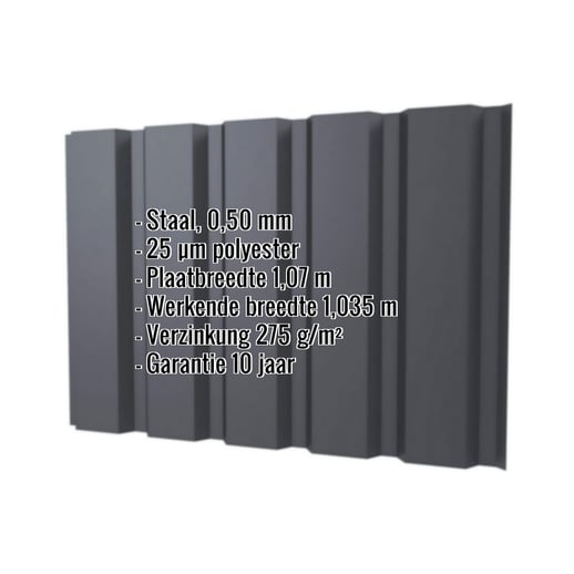 Damwandplaat T35/207M | Gevel | Staal 0,50 mm | 25 µm Polyester | 7024 - Grafietgrijs #2