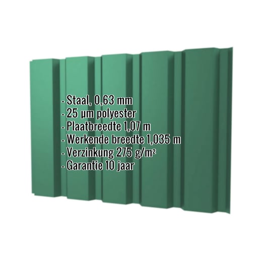 Damwandplaat T35/207M | Gevel | Staal 0,63 mm | 25 µm Polyester | 6005 - Mosgroen #2