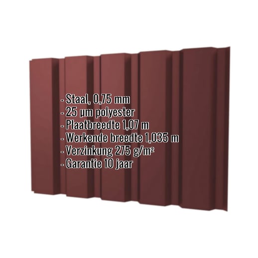 Damwandplaat T35/207M | Gevel | Staal 0,75 mm | 25 µm Polyester | 8012 - Roodbruin #2